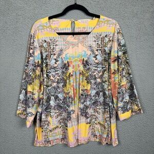 Soft Surroundings‎ Top Womens 1X  Yellow Blue Floral Boomcore Hippie Fairy Boho